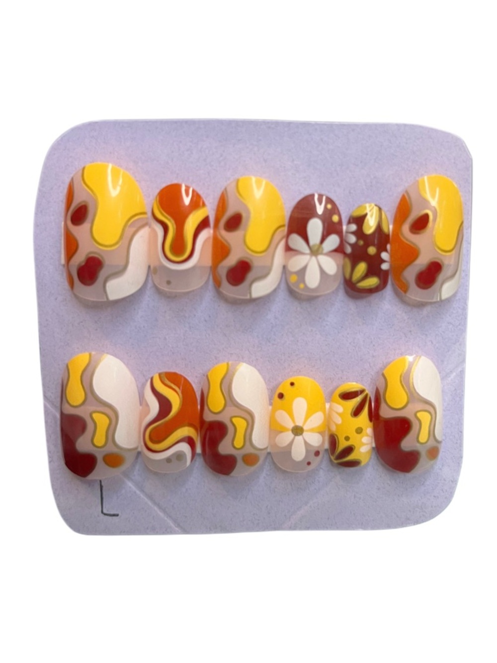 Retro Floral & Swirl Press-On Nails in Yellow, Orange, Brown (5 for $20 U pick)